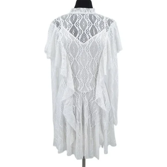 NEW Free People Creamy White Lace Rock Candy Mock Neck Dress M Ruffles Mini - Picture 3 of 12